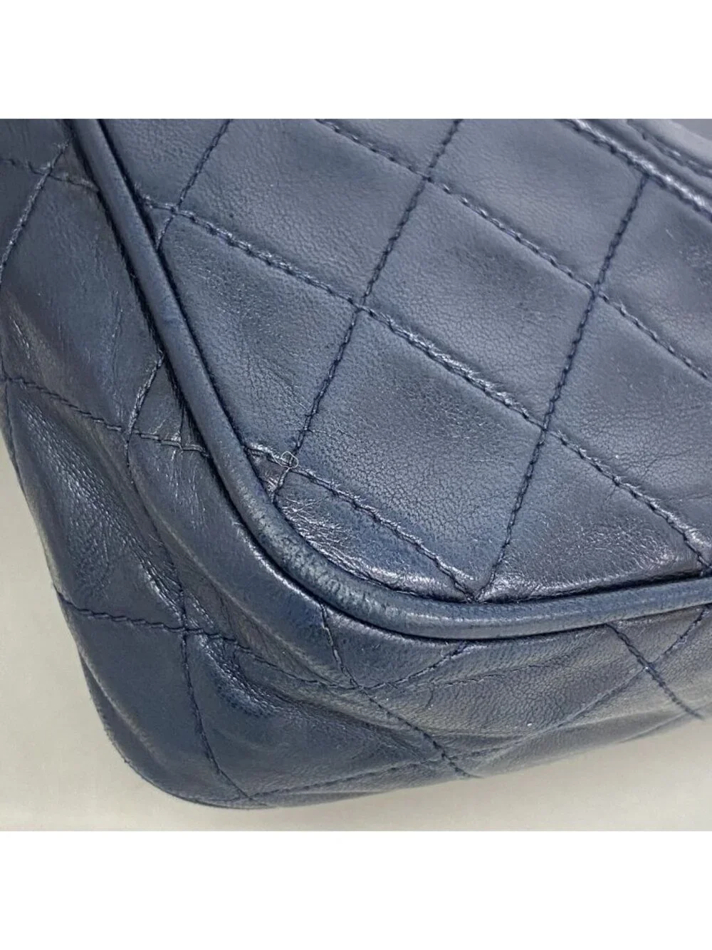 Chanel Shoulder Bag Quilted Lambskin Navy Gold